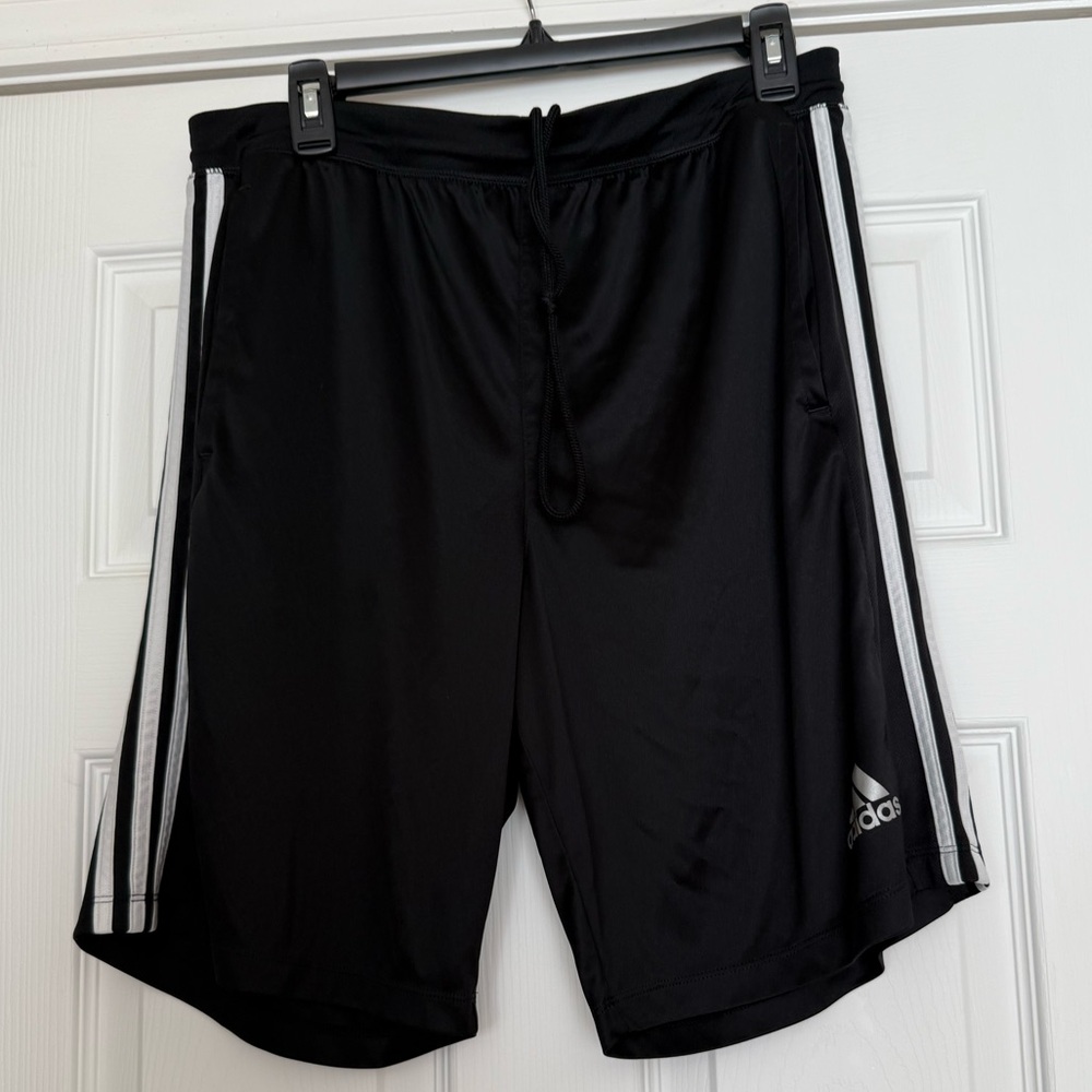 Adidas Men's Black Athletic Shorts with White Stripes